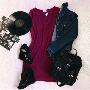 Dry Goods plum texture pattern shift dress